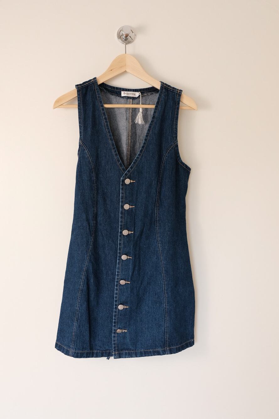 Denim Pinafore Mini Dress Size 12 Dark Wash Y2K Retro Coastal Western